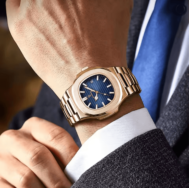 POEDAGAR Luxury Square Mens Watch Stainless Steel Waterproof Quartz Design