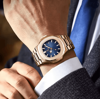 POEDAGAR Luxury Square Mens Watch Stainless Steel Waterproof Quartz Design