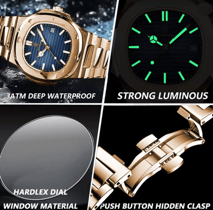 POEDAGAR Luxury Square Mens Watch Stainless Steel Waterproof Quartz Design 1