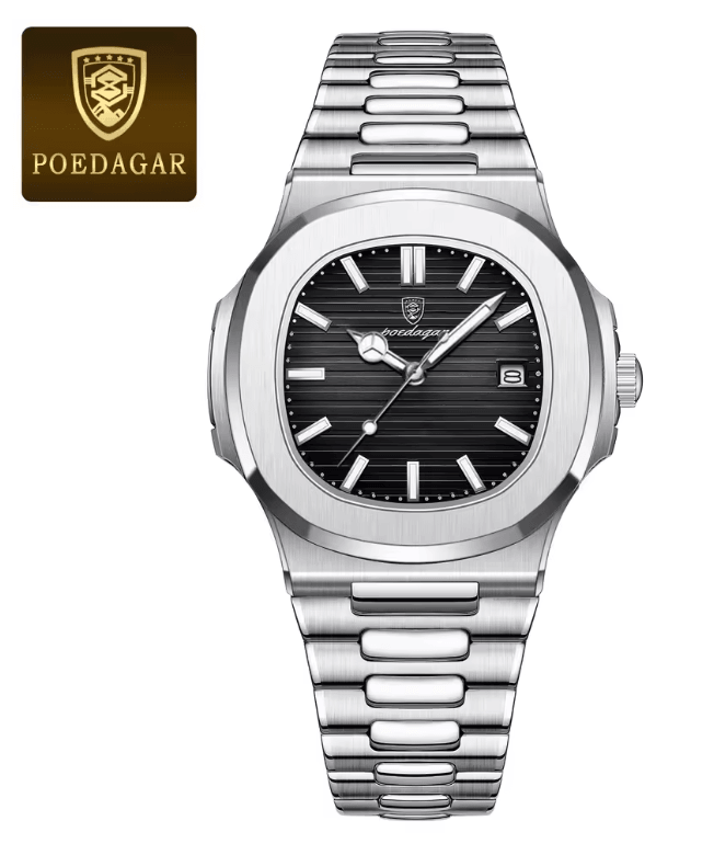 POEDAGAR Luxury Square Mens Watch Stainless Steel Waterproof Quartz Design 2
