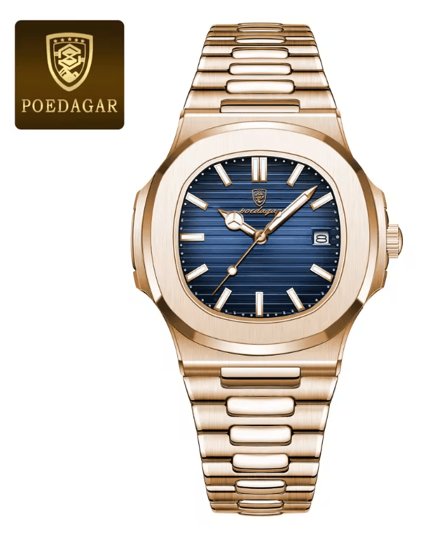 POEDAGAR Luxury Square Mens Watch Stainless Steel Waterproof Quartz Design 3