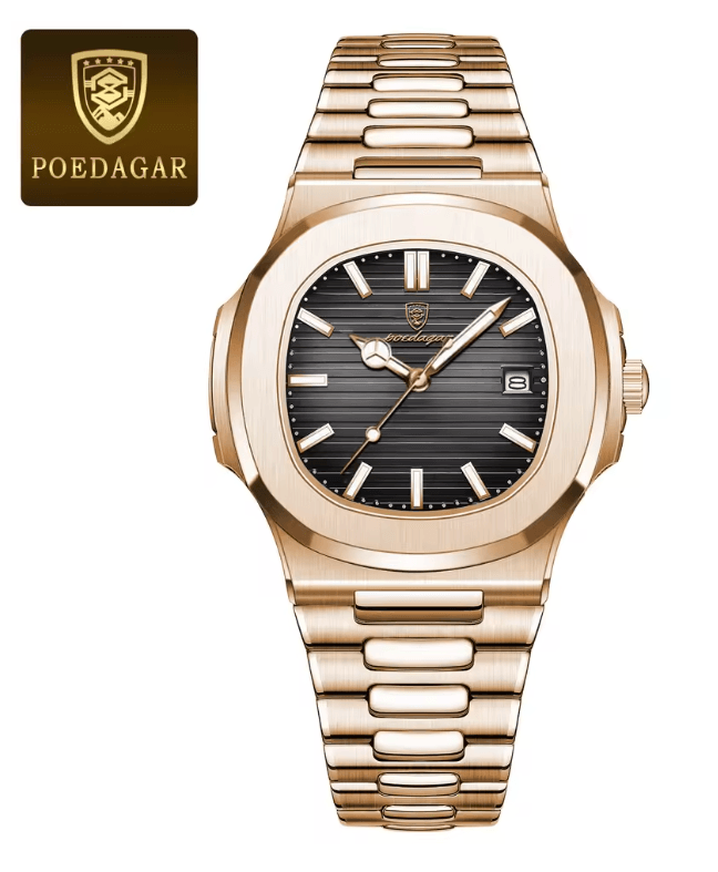 POEDAGAR Luxury Square Mens Watch Stainless Steel Waterproof Quartz Design 4
