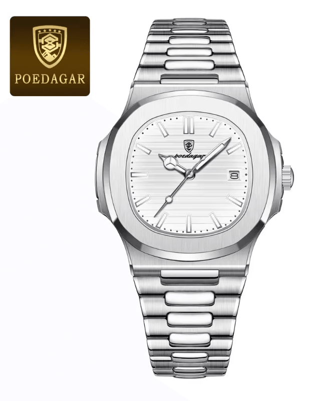 POEDAGAR Luxury Square Mens Watch Stainless Steel Waterproof Quartz Design 5