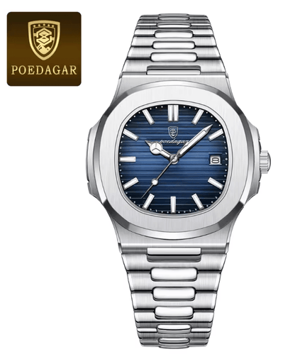 POEDAGAR Luxury Square Mens Watch Stainless Steel Waterproof Quartz Design 6