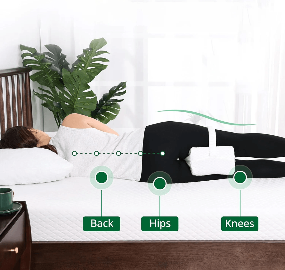 Memory Foam Knee Pillow For Side Sleepers With Adjustable Strap 2
