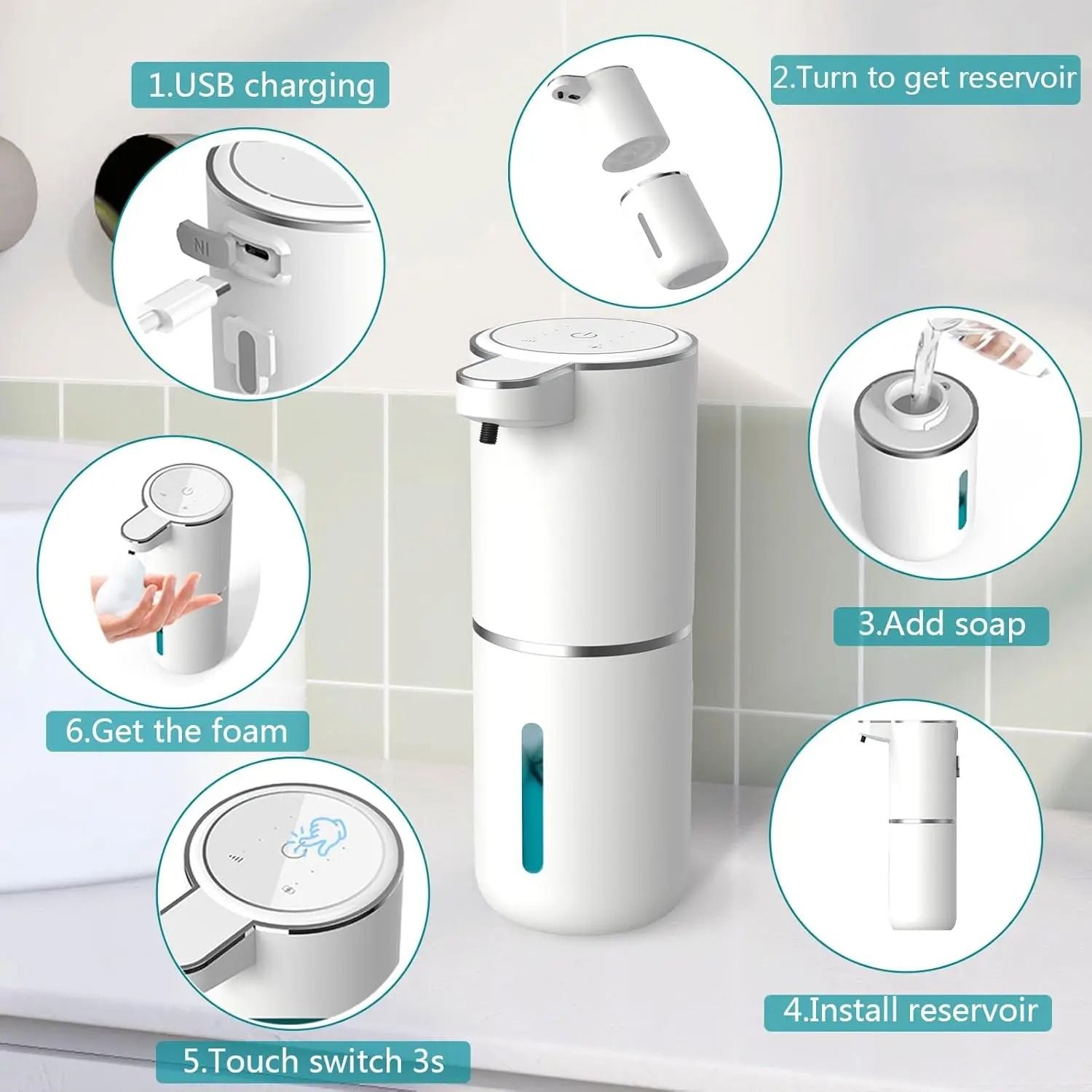 Automatic Foam Soap Dispenser With USB Rechargeable Touchless Sensor 5