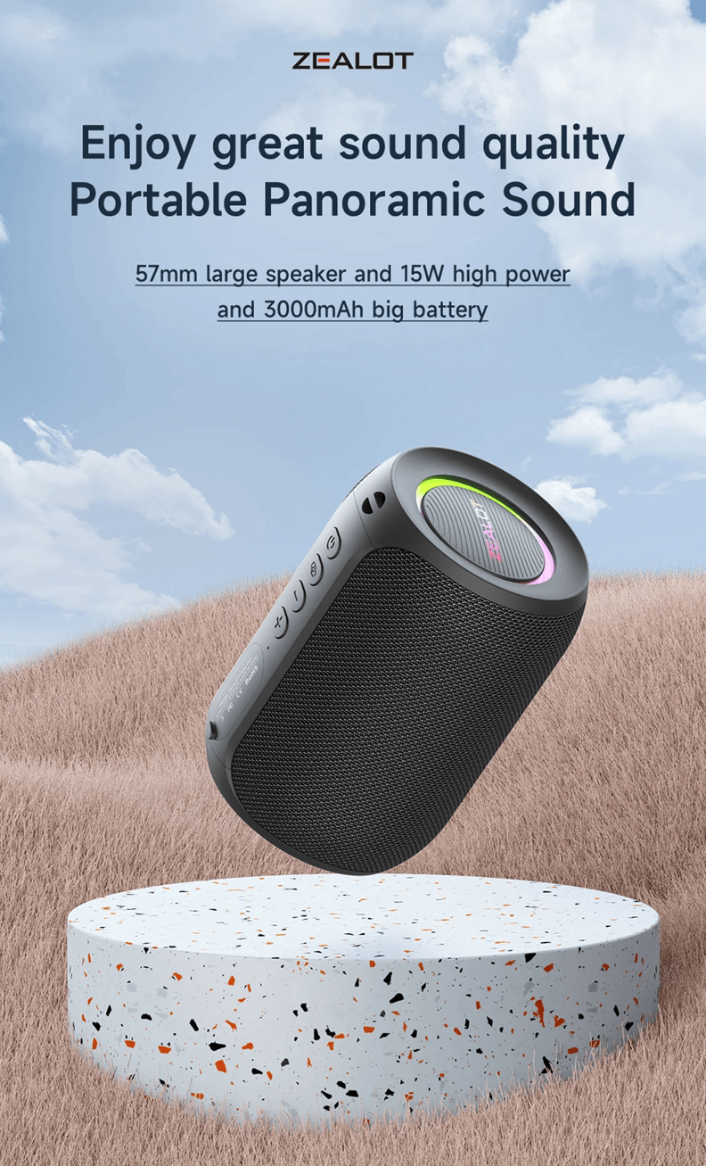 Zealot S32 Pro Bluetooth Speaker with Deep Bass and LED Lights