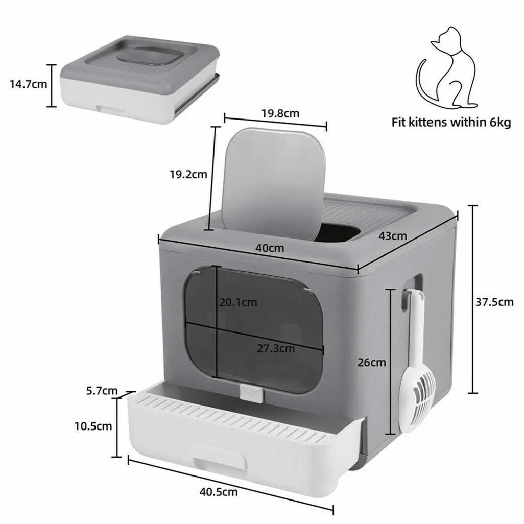 Foldable Enclosed Cat Litter Box With Sifting Drawer Front And Top Entry 4