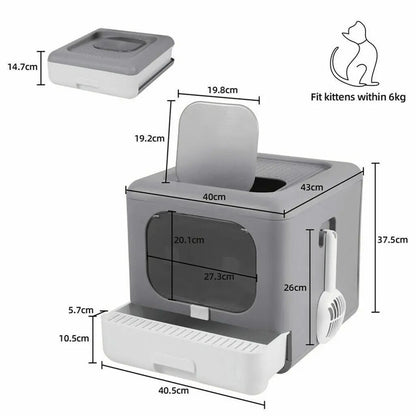 Foldable Enclosed Cat Litter Box With Sifting Drawer Front And Top Entry 4