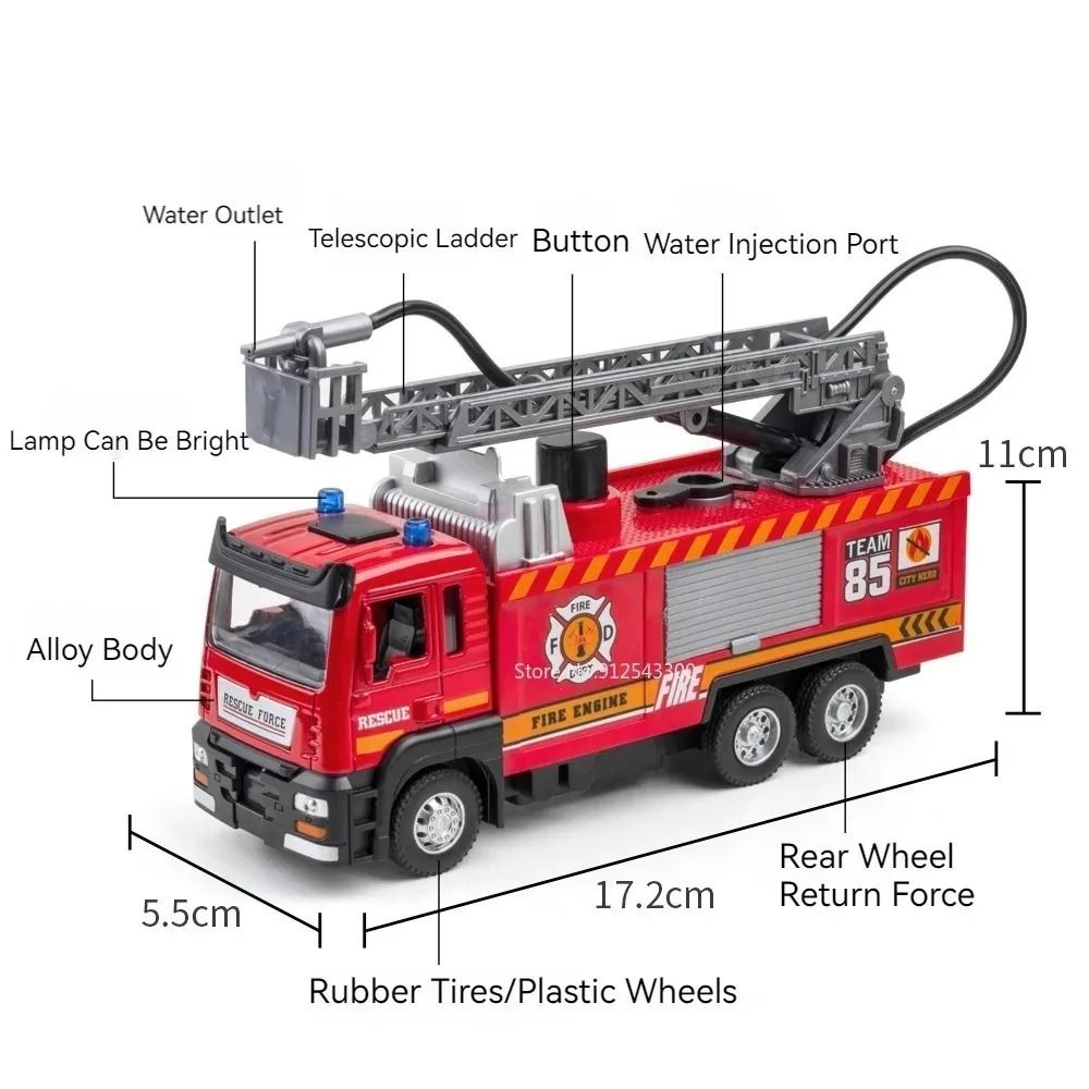 Water Spray Fire Truck Toy With Lights Sounds And Ladder 3