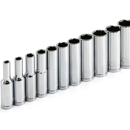 11 Piece Metric Deep Socket Set Chrome Vanadium 1/4 Inch Drive