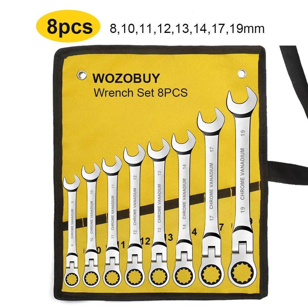Ratcheting Combination Wrench Set Metric Flex Head With Storage Bag 9
