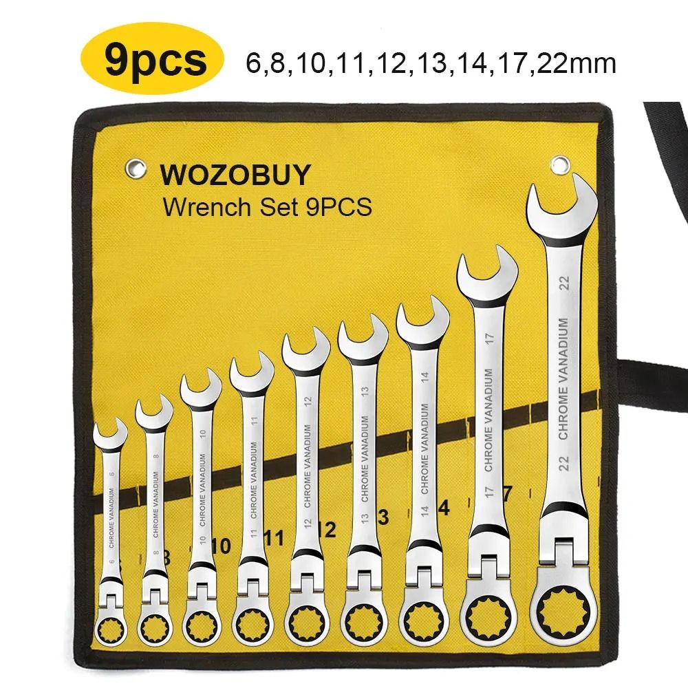 Ratcheting Combination Wrench Set Metric Flex Head With Storage Bag 10