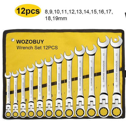 Ratcheting Combination Wrench Set Metric Flex Head With Storage Bag 12