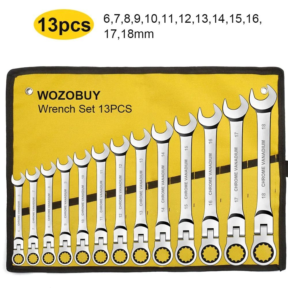 Ratcheting Combination Wrench Set Metric Flex Head With Storage Bag 13