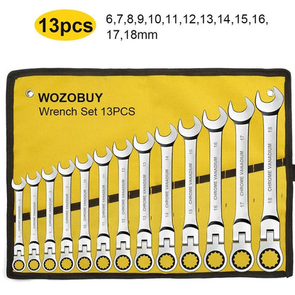 Ratcheting Combination Wrench Set Metric Flex Head With Storage Bag 13