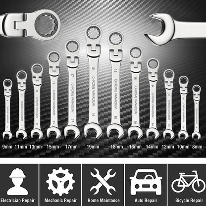 Ratcheting Combination Wrench Set Metric Flex Head With Storage Bag 4