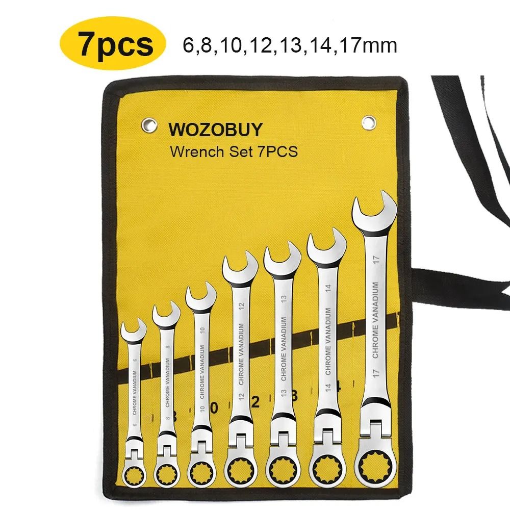 Ratcheting Combination Wrench Set Metric Flex Head With Storage Bag 7