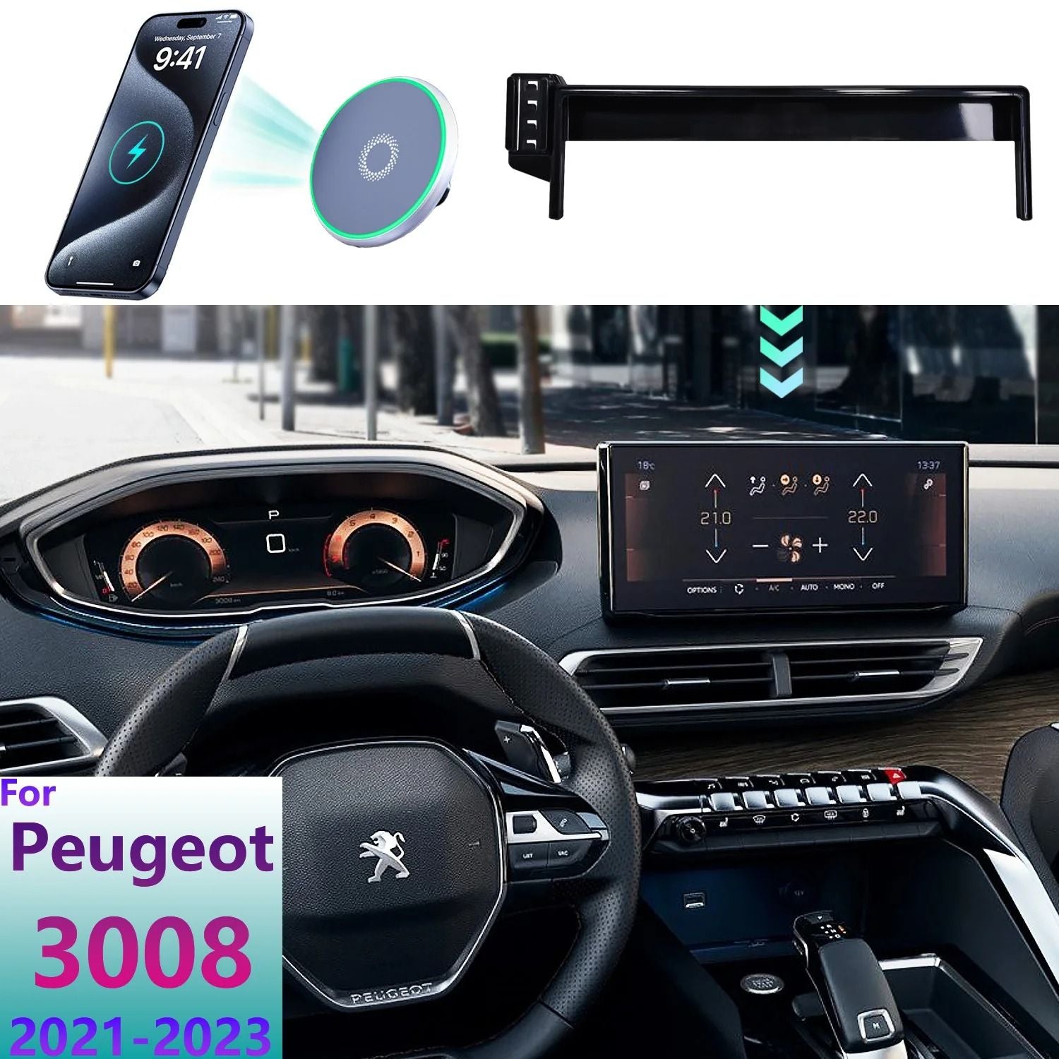 Magnetic Car Phone Mount with Wireless Charging and Fixed Base for 10 Inch Screen