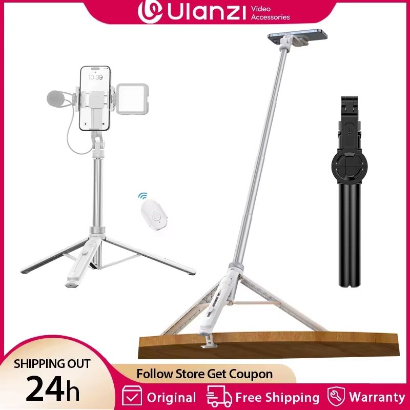 Ulanzi TT88 Overhead Phone Tripod – 1.44M Extension Selfie Stick with Magnetic Clamp & Wireless Remote for Vlogging and