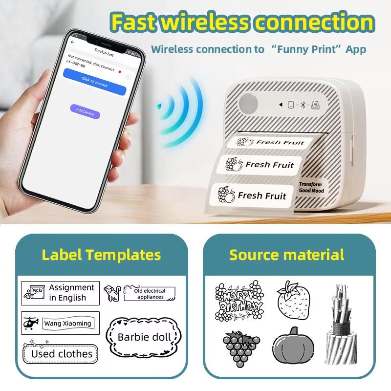 DOLEWA B3 Portable Mini Printer  Wireless Bluetooth Inkless Sticker  Label Maker For Office School  3