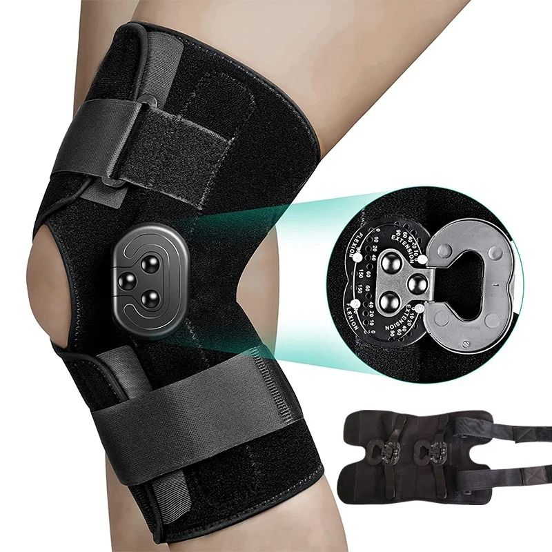 Adjustable Hinged Knee Brace with Side Stabilizers and Locking Dials