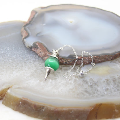 Natural Rose Quartz Labradorite Pendulum for Dowsing Divination, Crystal Cone Pendant with Round Beads Stone Chain