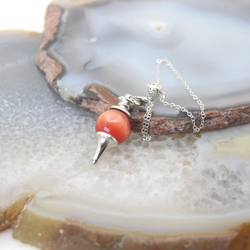 Natural Rose Quartz Labradorite Pendulum for Dowsing Divination, Crystal Cone Pendant with Round Beads Stone Chain