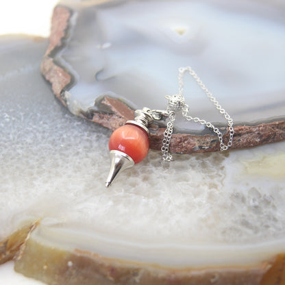 Natural Rose Quartz Labradorite Pendulum for Dowsing Divination, Crystal Cone Pendant with Round Beads Stone Chain