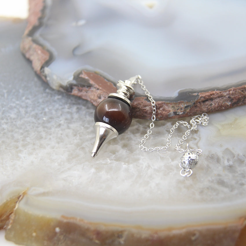 Natural Rose Quartz Labradorite Pendulum for Dowsing Divination, Crystal Cone Pendant with Round Beads Stone Chain