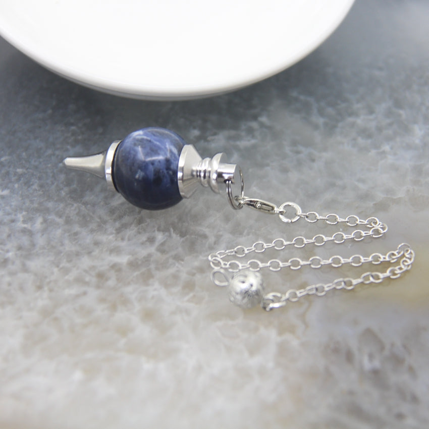 Natural Rose Quartz Labradorite Pendulum for Dowsing Divination, Crystal Cone Pendant with Round Beads Stone Chain