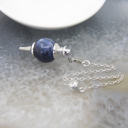 Natural Rose Quartz Labradorite Pendulum for Dowsing Divination, Crystal Cone Pendant with Round Beads Stone Chain
