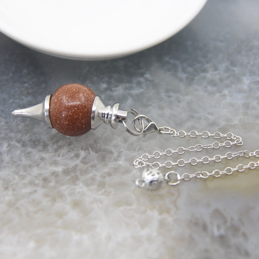 Natural Rose Quartz Labradorite Pendulum for Dowsing Divination, Crystal Cone Pendant with Round Beads Stone Chain