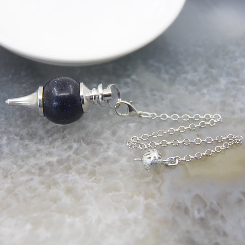 Natural Rose Quartz Labradorite Pendulum for Dowsing Divination, Crystal Cone Pendant with Round Beads Stone Chain