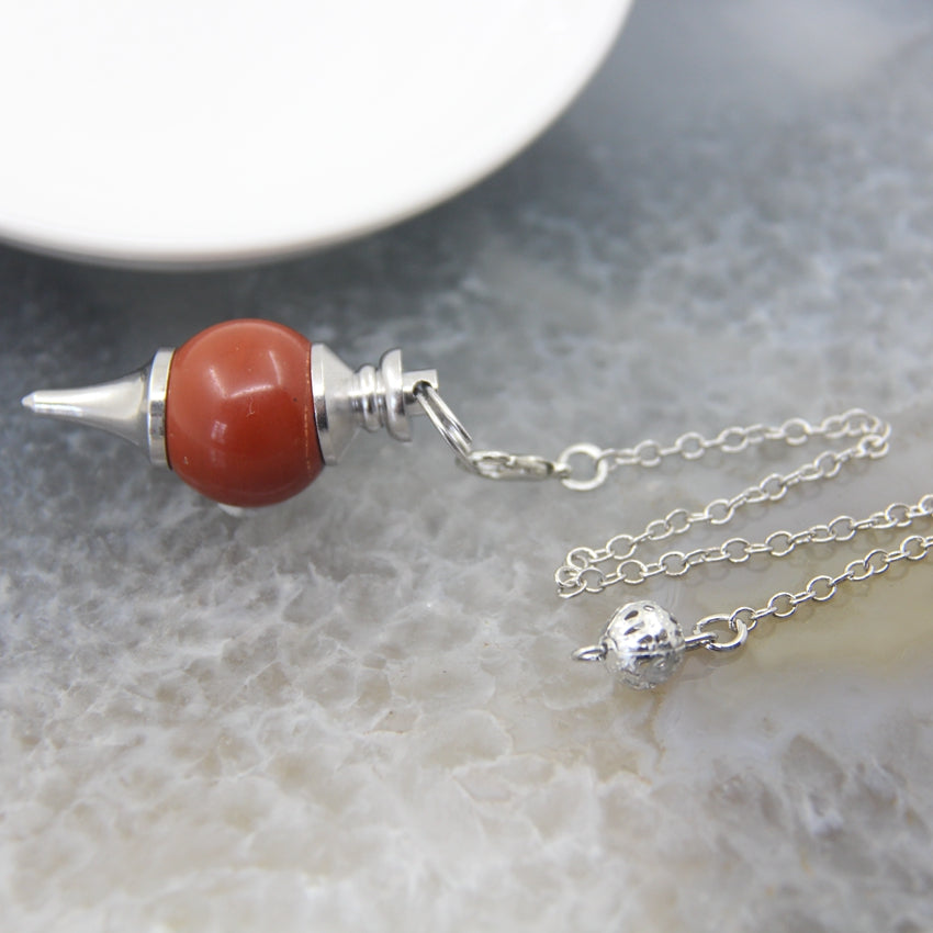 Natural Rose Quartz Labradorite Pendulum for Dowsing Divination, Crystal Cone Pendant with Round Beads Stone Chain
