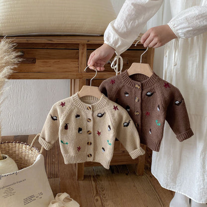 New Baby Knitted Sweater Autumn Winter, Embroidered Long Sleeve Tops, Baby Boy Cardigan Coat Girl Sweater