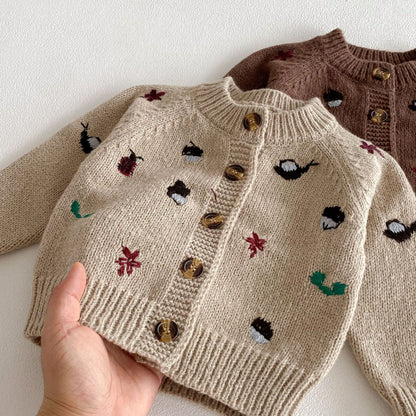 New Baby Knitted Sweater Autumn Winter, Embroidered Long Sleeve Tops, Baby Boy Cardigan Coat Girl Sweater