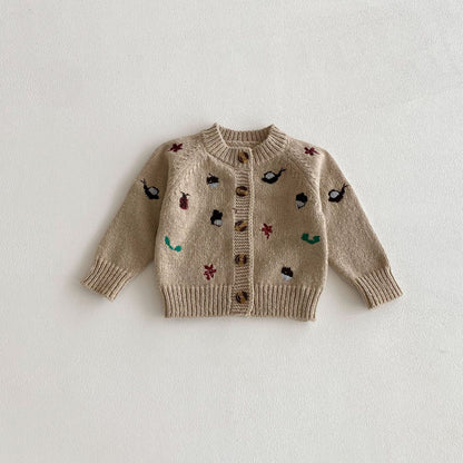New Baby Knitted Sweater Autumn Winter, Embroidered Long Sleeve Tops, Baby Boy Cardigan Coat Girl Sweater