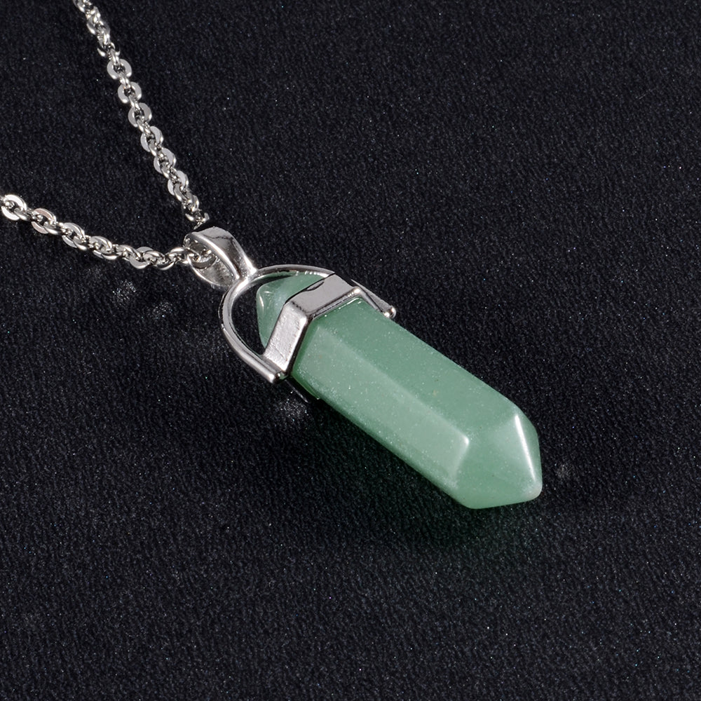 1PCS Natural Quartz Obsidian Crystal Hexagonal Chakra Healing Pendulum Stainless Steel Pendant Neck 7