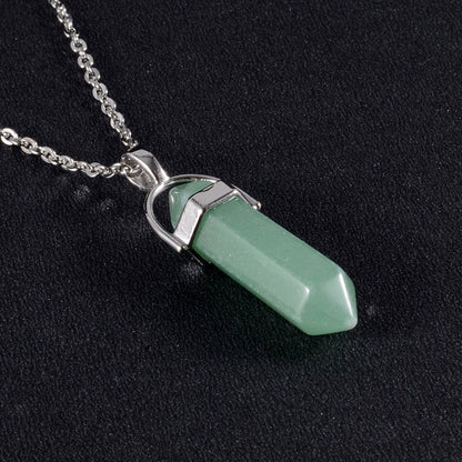 1PCS Natural Quartz Obsidian Crystal Hexagonal Chakra Healing Pendulum Stainless Steel Pendant Neck 7