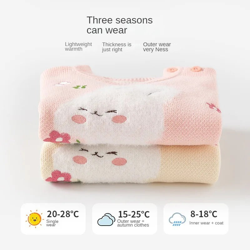 Cartoon Rabbit Cotton Knitted Soft Pullover, Autumn Baby Girls Sweaters, Toddler Girls Knitwear Stretch Embroidery Tops