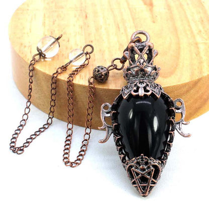Water Drop Crystal Pendulum for Dowsing, Natural Amethyst, Rose Quartz, Onyx Antique Pendulums for Spiritual Divination