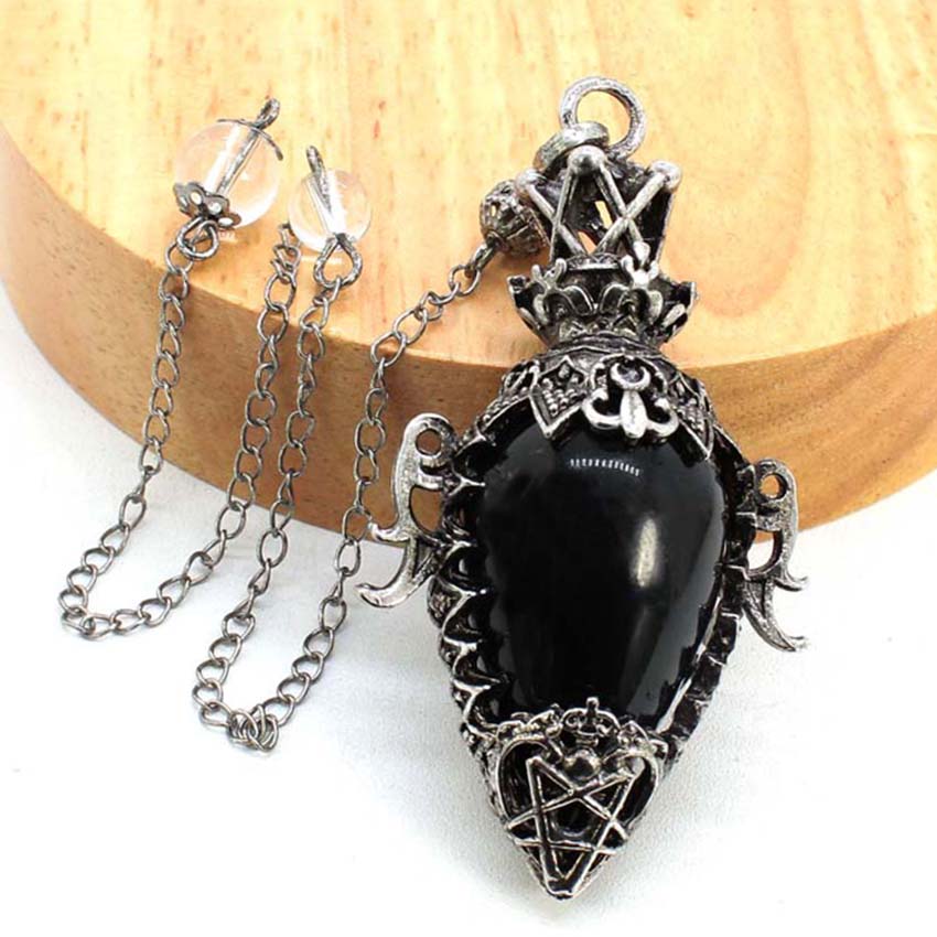 Water Drop Crystal Pendulum for Dowsing, Natural Amethyst, Rose Quartz, Onyx Antique Pendulums for Spiritual Divination