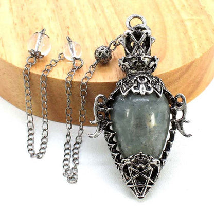 Water Drop Crystal Pendulum for Dowsing, Natural Amethyst, Rose Quartz, Onyx Antique Pendulums for Spiritual Divination