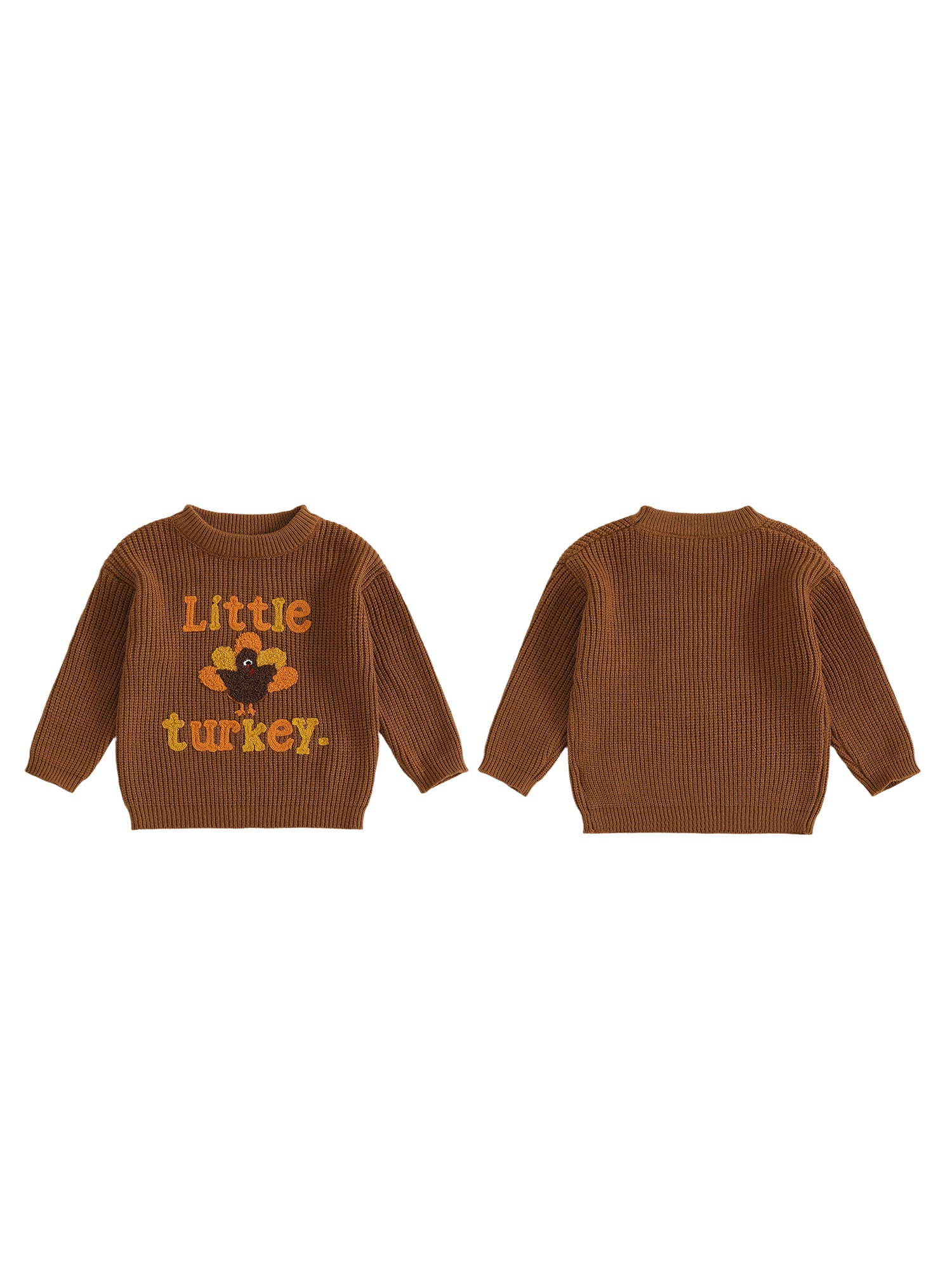 Baby Thanksgiving Sweater, Cozy Fall Long Sleeve Knit Top with Turkey Embroidery and Crewneck Design for Infants