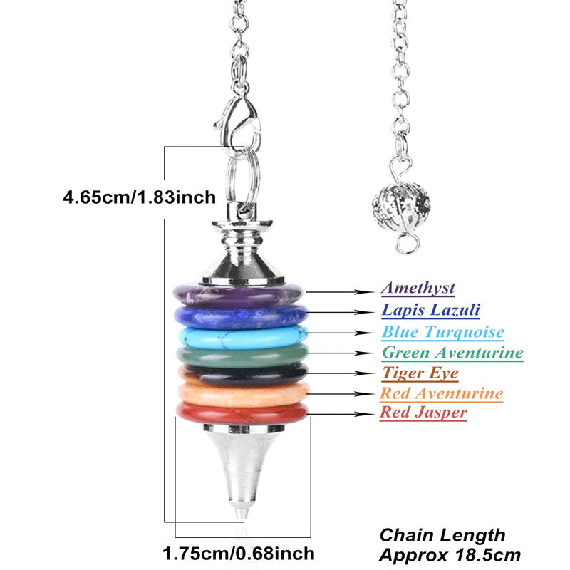 Healing 7 Chakra Pendulum, Real Natural Stone Crystals for Dowsing, Divination, and Wicca Practices, Quartz Pendulo