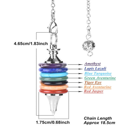 Healing 7 Chakra Pendulum, Real Natural Stone Crystals for Dowsing, Divination, and Wicca Practices, Quartz Pendulo