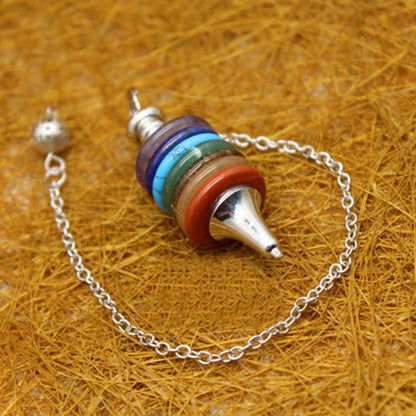 Healing 7 Chakra Pendulum, Real Natural Stone Crystals for Dowsing, Divination, and Wicca Practices, Quartz Pendulo