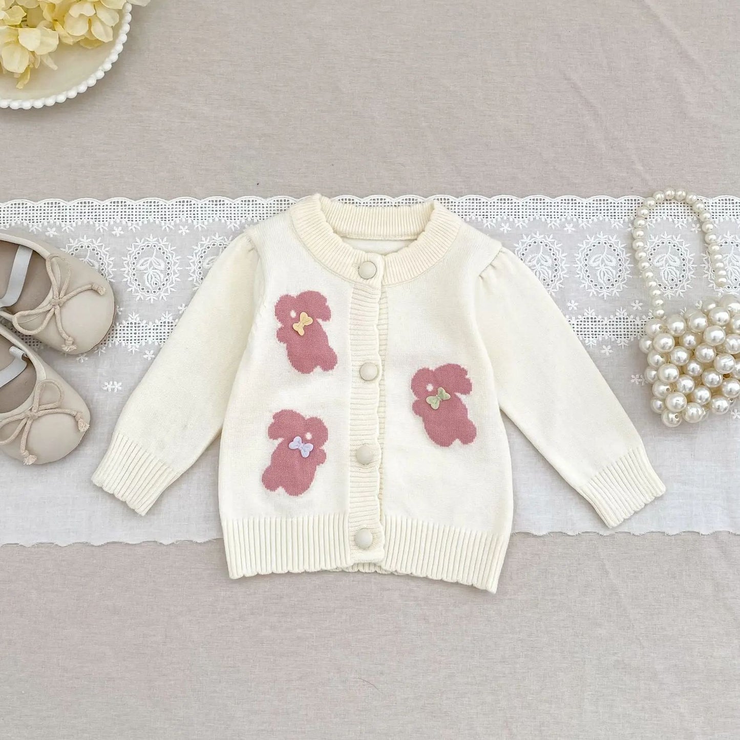 Soft Cotton Infant Jacket 0-2Y Baby Knitwear, Autumn Winter Baby Knit Cardigan, Korean Style Rabbit Sweater