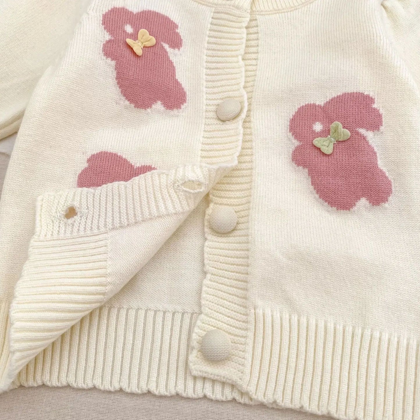 Soft Cotton Infant Jacket 0-2Y Baby Knitwear, Autumn Winter Baby Knit Cardigan, Korean Style Rabbit Sweater